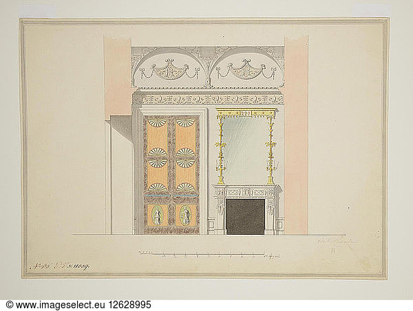 Entwurf der Kabinettsbibliothek  Anfang der 1780er Jahre. Künstler: Cameron  Charles (ca. 1730/40-1812)