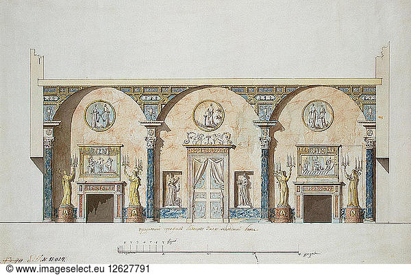 Entwurf für den Hauptsaal des Achat-Pavillons in Zarskoje Selo  Anfang der 1780er Jahre. Künstler: Cameron  Charles (ca. 1730/40-1812)