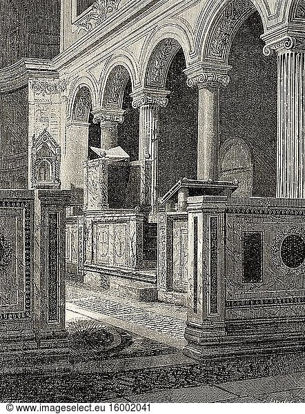 Epistle ambo or pulpit of St Clement  Rome. Italy  Europe. Trip to Rome by Francis Wey 19Th Century.