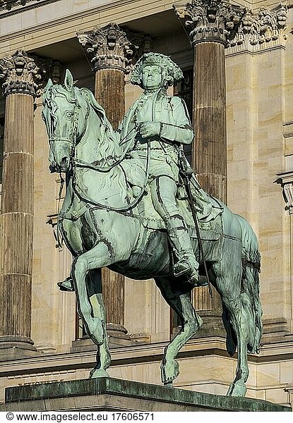 Equestrian statue of Duke Carl Wilhelm Ferdinand (1735-1806) in front of the reconstruction of Brunswick Castle  today Schloss-arcades  Brunswick  Lower Saxony  Germany  Europe