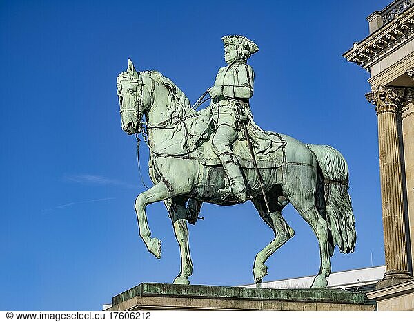 Equestrian statue of Duke Carl Wilhelm Ferdinand (1735-1806) in front of the reconstruction of Brunswick Palace  today Schloss-arcades  Brunswick  Lower Saxony  Germany  Europe