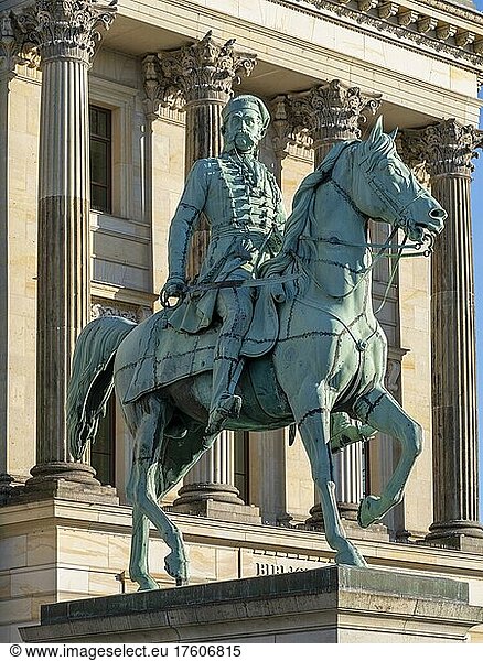 Equestrian statue of Duke Friedrich Wilhelm (1771-1815) in front of the reconstruction of Braunschweig Castle  today Schloss-arcades  Braunschweig  Lower Saxony  Germany  Europe