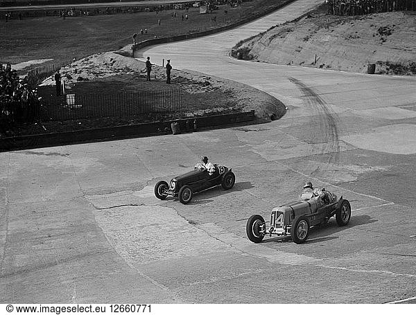 ERA- und Maserati-Rennen in Brooklands  1938 oder 1939. Künstler: Bill Brunell.