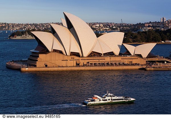 Erhöhte Ansicht Aufsicht Australien Circular Quay Abenddämmerung New South Wales Sydney Sydney Opera House