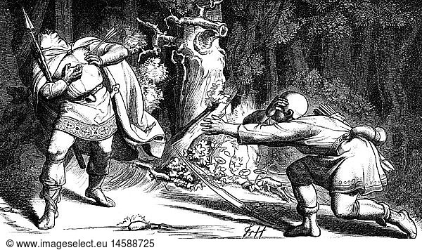 Ernest I  before 994 - 31.5.1015  Duke of Swabia 1012 - 1015  scene  his death  Ernest is accidentally killed by one of his men while hunting  wood engraving  19th century  House of Babenberg