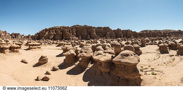 Erodierte Hoodoos  Felsformation aus Entrada-Sandstein  Goblin Valley State Park  San Rafael Reef Wüste  Utah  Südwesten  USA  Nordamerika