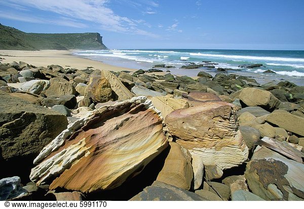 Erodierte Sandstein Felsbrocken am Garie Strand im Royal National Park  südlich von Sydney  New South Wales  Australien  Pazifik