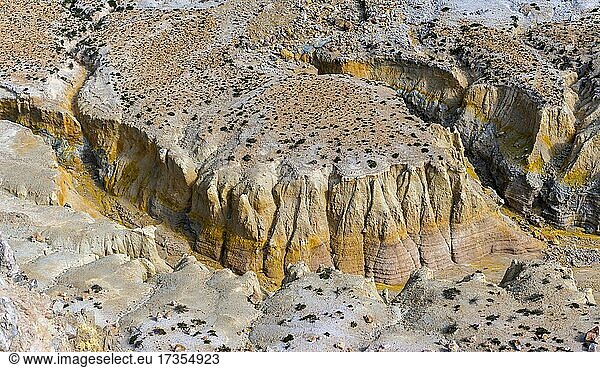 Erosion  yellow coloured sulphur stones  Alexandros crater  Nisyros  Dodecanese  Greece  Europe