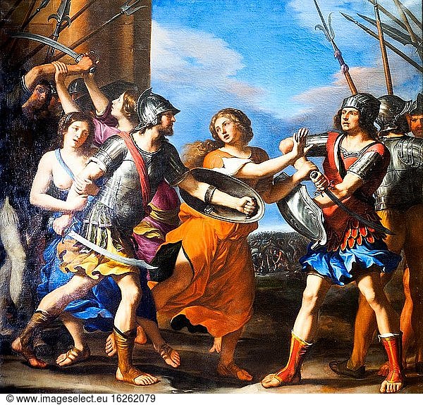 Ersilia zwischen Romulus und Tatius (Kampf zwischen Römern und Sabinern) (1645) von Giovanni Francesco Barbieri  besser bekannt als Guercino (1591 - 1666).