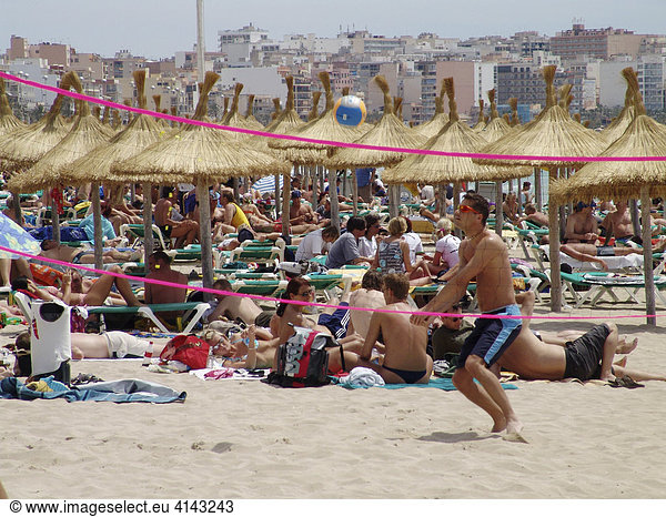 ESP  Spain  Balearic Islands  Mallorca : Beach at S'Arenal  bay of Palma  mass tourism