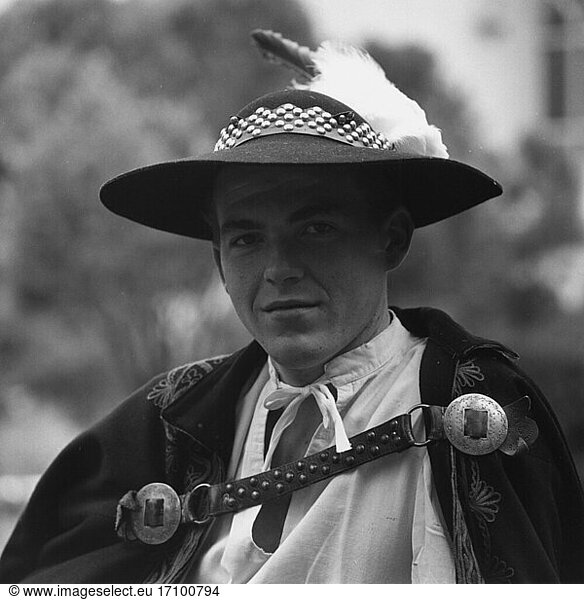 Ethnology:
Slovakia. Slovak man in traditional costume. Photo  undated  c.1965.