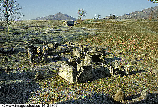 etruscan necropolis ruins  marzabotto  italy