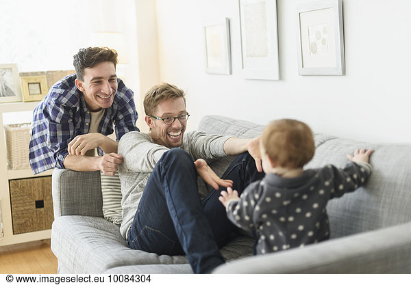 Europäer Entspannung Couch Menschlicher Vater Baby