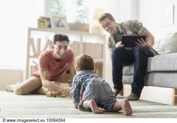 Europäer Entspannung Menschlicher Vater Zimmer Wohnzimmer Baby