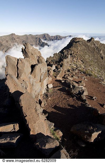 Europa  über  Vulkan  Ansicht  Kanaren  Kanarische Inseln  Krater  La Palma  Spanien