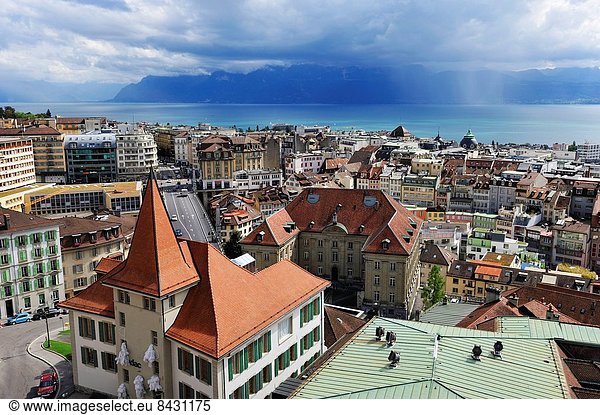 Europa Kathedrale Draufsicht Lausanne Schweiz Kanton Waadt