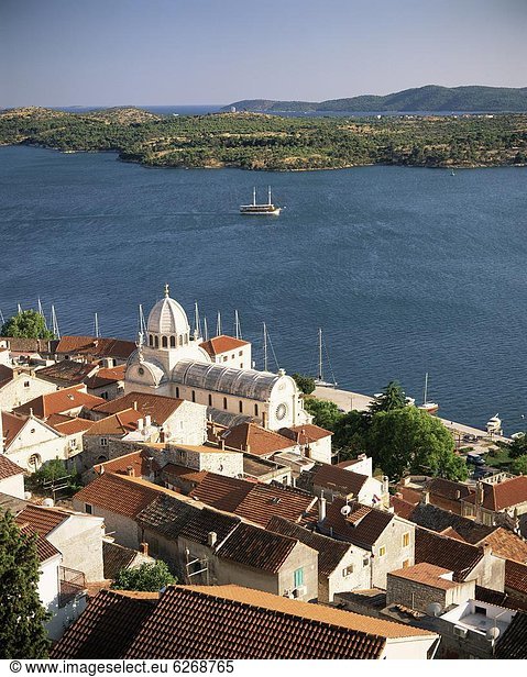 Europa  Stadt  Kathedrale  Ansicht  Erhöhte Ansicht  Aufsicht  heben  Kroatien  Dalmatien  alt  Sibenik