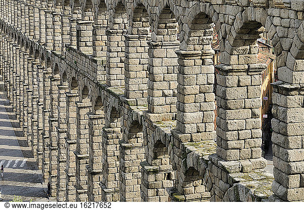 Europe  Spain  Castile and Leon  Segovia  View of roman aqueduct