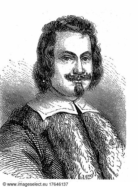 Evangelista Torricell  15. Oktober 1608  25. Oktober 1647  italienischer Physiker und Mathematiker  digital restaurierte Reproduktion einer Originalvorlage aus dem 19. Jahrhundert