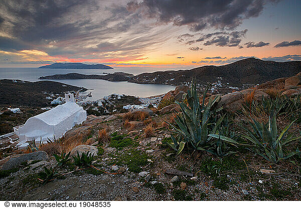 Evening view of the harbour on Ios island  Greece.