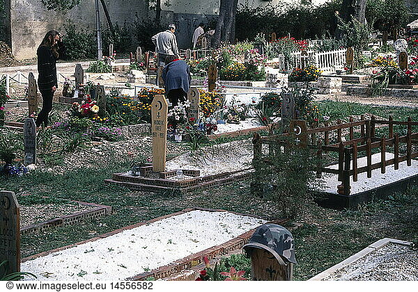 events  Bosnian War 1992 - 1995  Mostar  cemetary with one year old graves  1994  grave  graves  death  Bosnia and Herzegovina  Yugoslavia  Yugoslav Wars  Balkans  conflict  people  1990s  90s  20th century  historic  historical  mourning  mourn  loss