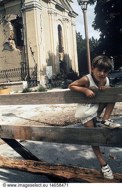 events  Croatian War of Independence 1991 - 1995  destroyed church in Karlovac  Croatia  August 1992  Yugoslavia  Yugoslav Wars  Balkans  conflict  destruction  1990s  90s  20th century  historic  historical  people  child _NOT