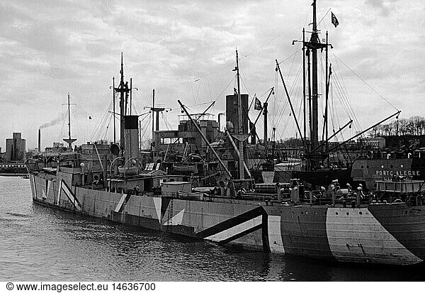 events  Second World War / WWII  naval warfare  German freighter with camouflage pattern at the harbour of Stettin  Germany  1940 / 1941