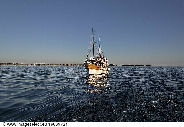 Excursion boat near Rovinj  Istria  Croatia  Europe