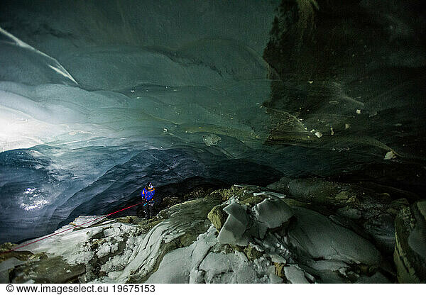 Exploring an ice cave in the Coast Mountains B.C.