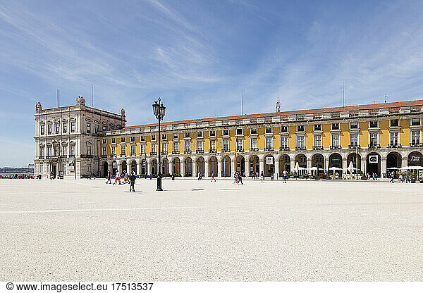 Exterior of Praça do Comércio against sky during sunny day  Lisbon  Portugal