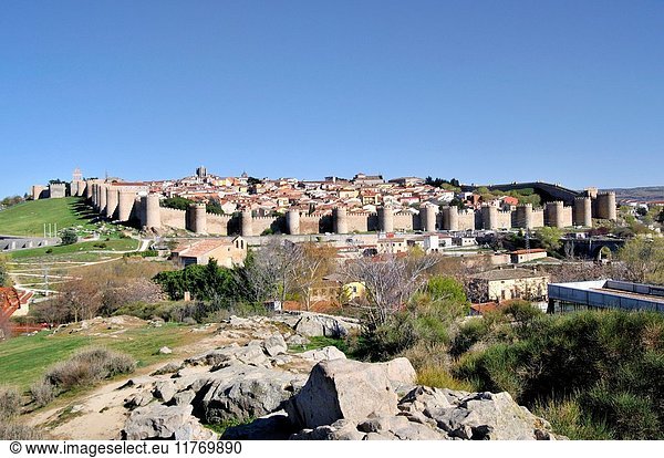 Exterior of the walls and town ramparts  Avila  UNESCO World Heritage Site  Castile Leon Castilla Leon  Spain