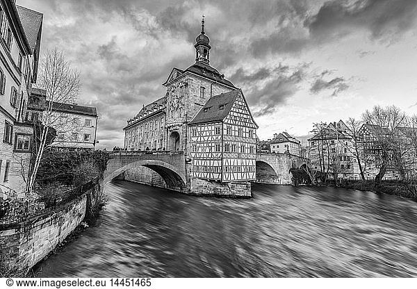 Exterior view of the old town hall on the river Regnitz  Bamberg  Germany.