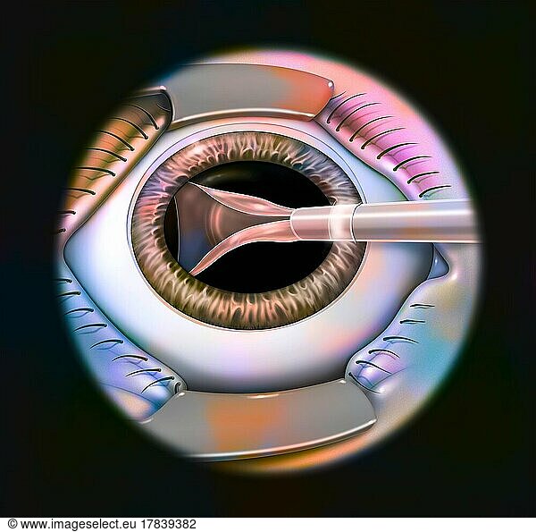 Eye Eye, intraocular implant, step 2: the intraocular implant is folded ...