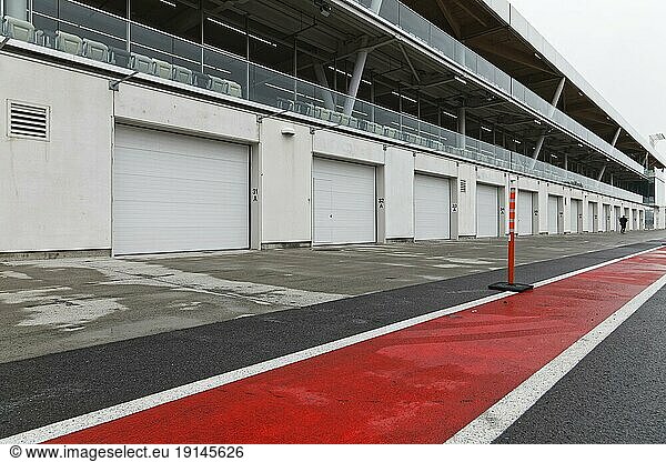 F1 Racing site  Paddock  garages in the pitlane  Montreal  Province of Quebec  Canada  North America