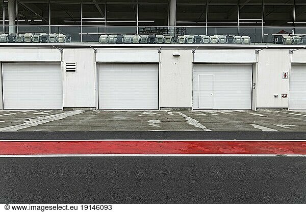 F1 Racing site  Paddock  garages in the pitlane  Montreal  Province of Quebec  Canada  North America