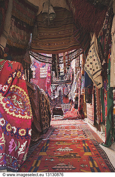Fabrics for sale at market stall
