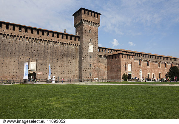 Facade of a castle  Castello Sforzesco  Milan  Lombardy  Italy