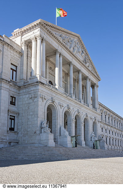 Facade of parliament building  Lisbon  Portugal