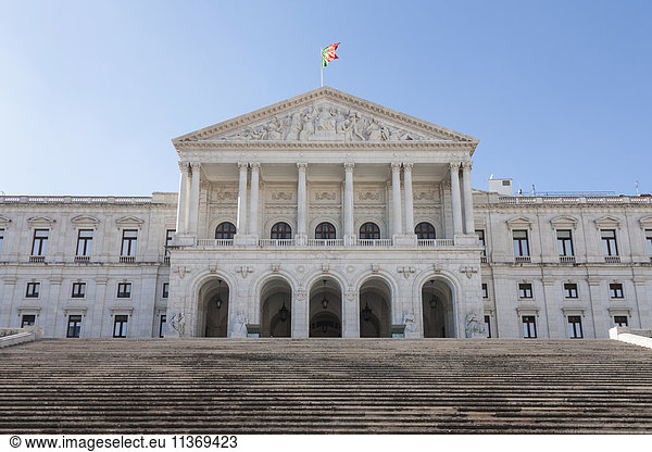 Facade of parliament building  Lisbon  Portugal