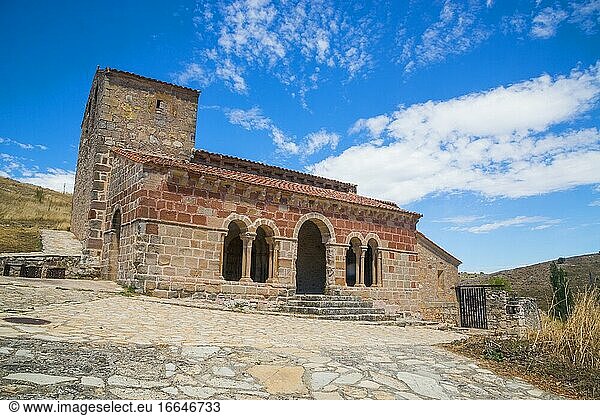 Facade of San Juan Bautista church. Jodra del Pinar  Guadalajara province  Castilla La Mancha  Spain.