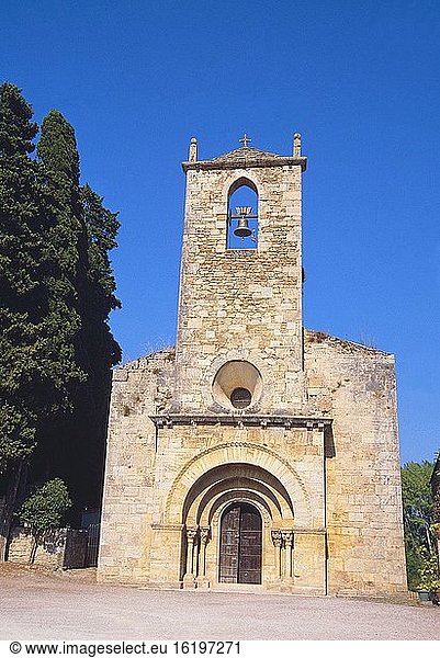 Facade of Santa Maria church. Porqueres  Gerona province  Catalonia  Spain.