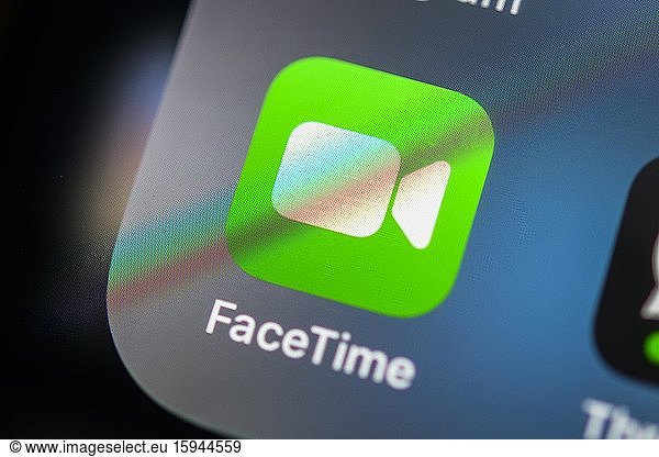 FaceTime  Apple Video-Chat Dienst  App-Icon  iOS  Anzeige auf Display von Handy  Smartphone  Detail  formatfüllend