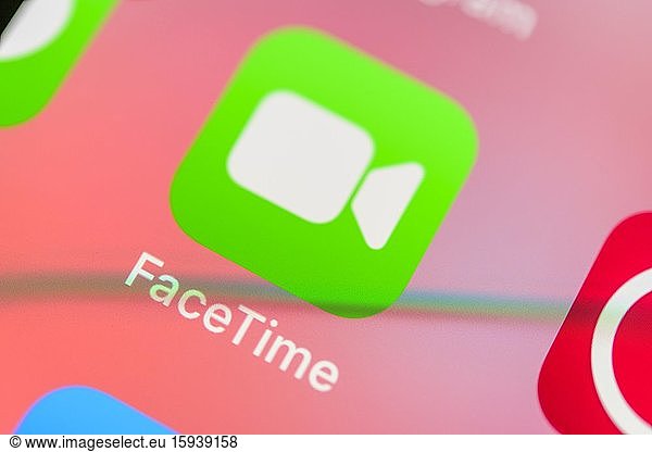 FaceTime  Video-Chat Dienst  App-Icon  iOS  Anzeige auf Display von Handy  Smartphone  Detail  formatfüllend