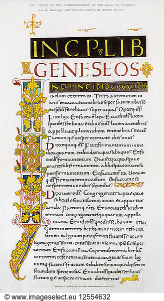 Faksimile des Beginns des Buches Genesis  1840. Künstler: Unbekannt