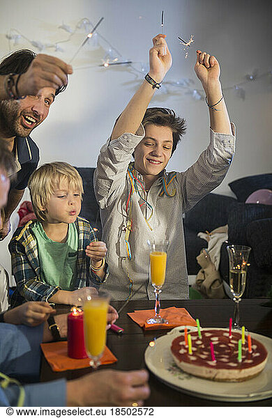 Family celebrating a birthday party