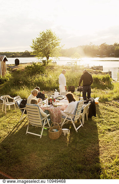Family having meal outdoor