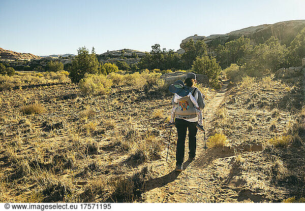 Family hiking in Canyonlands National Park  Utah