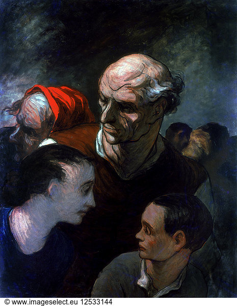Family in a Barricade during the Paris Commune  1870. Artist: Honoré Daumier