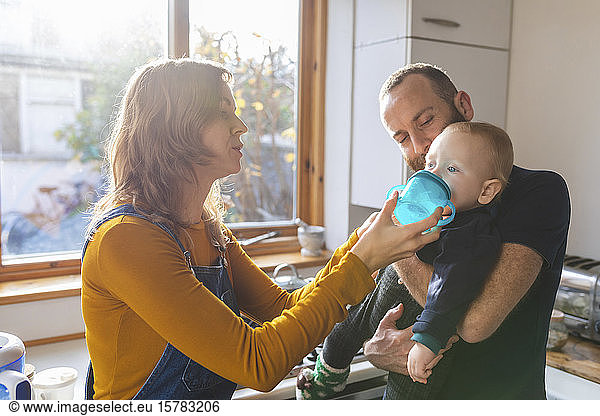 Family in the kitchen at home