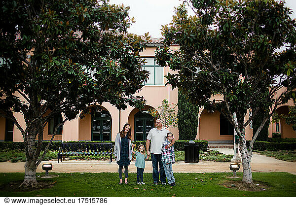 Family of Four Posing at Liberty Station in San Diego